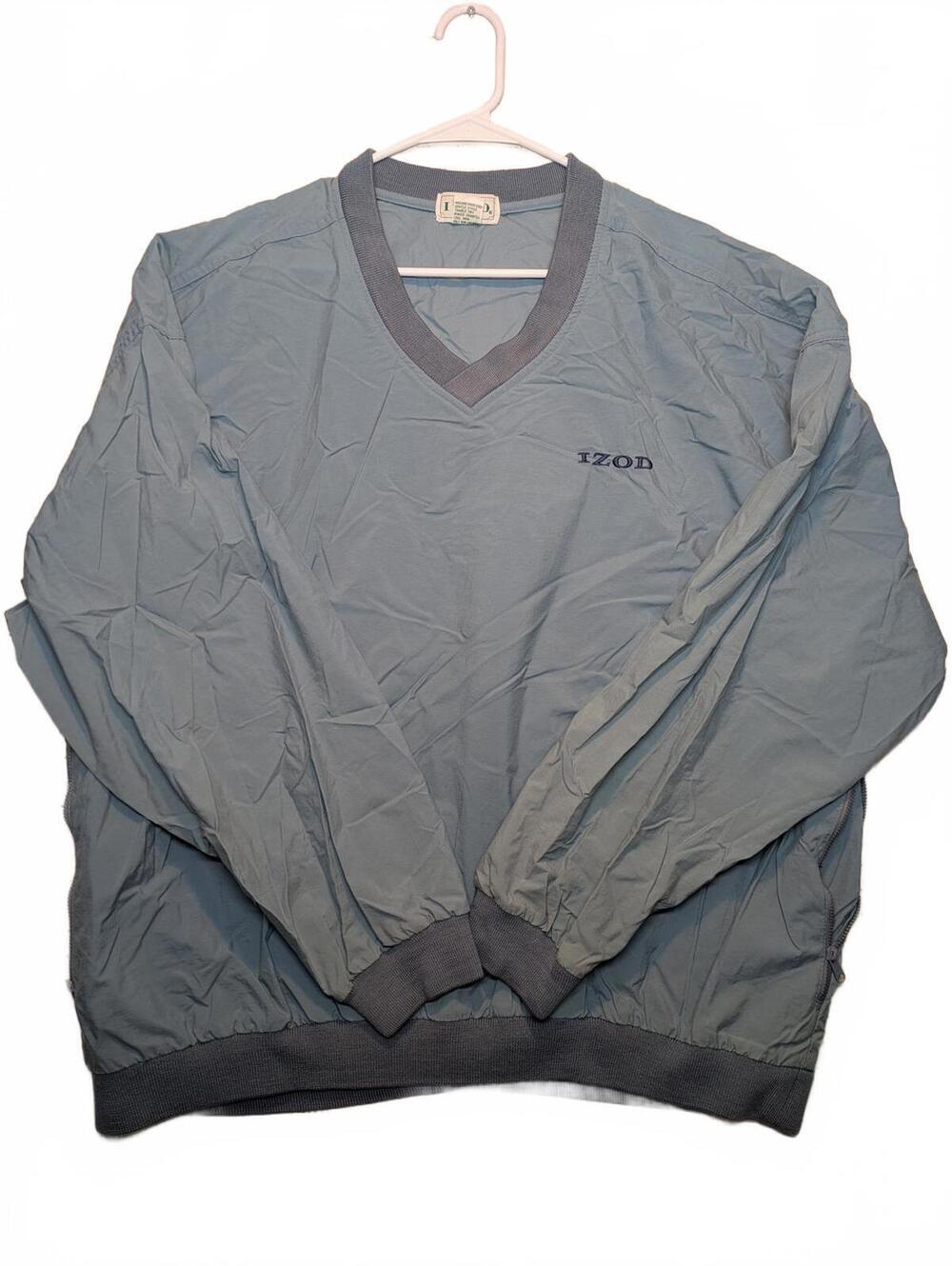 Izod Vintage V Neck Windbreaker Pullover Jacket Lightweight Nylon Mens Large